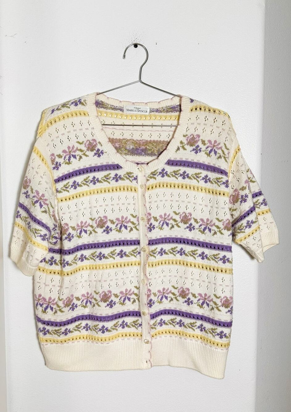 Vintage St Michael Marks Spencer Fair Isle Short Sleeve Cardigan UK 18 US 14 XL